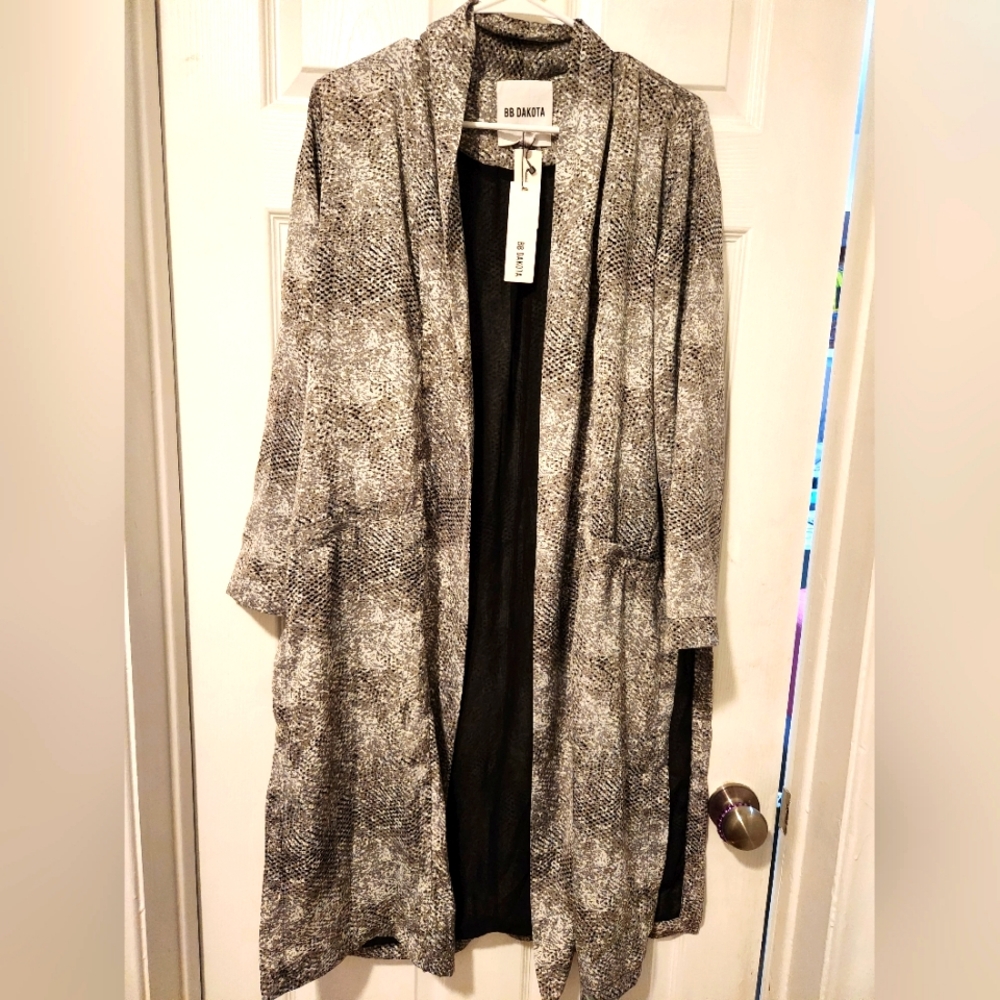 BB‎ Dakota Open Front Long Cardigan Duster Coatigan Gray Black Textured Knit